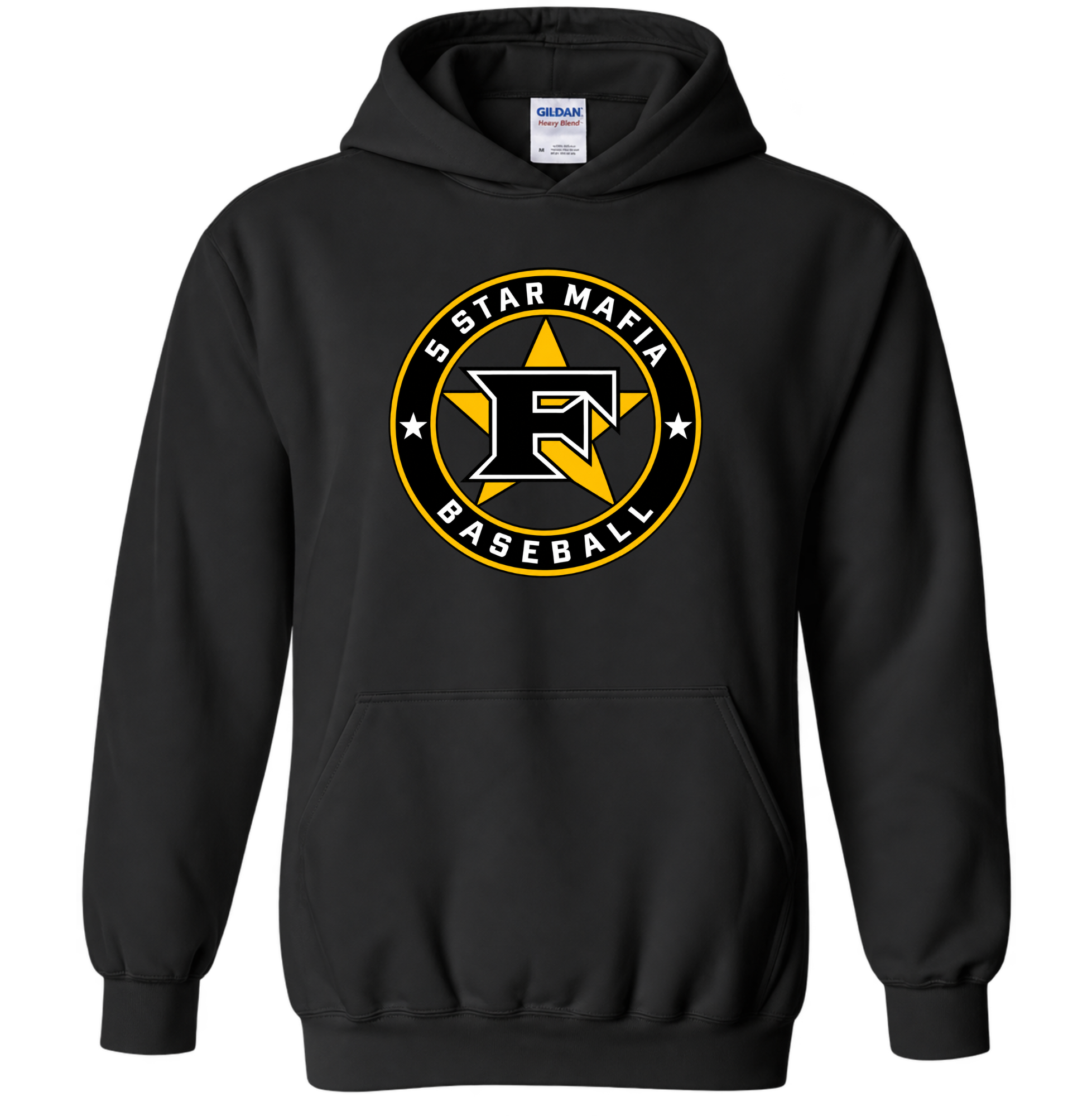 5 Star Mafia Baseball black pullover hoodie with star and F logo