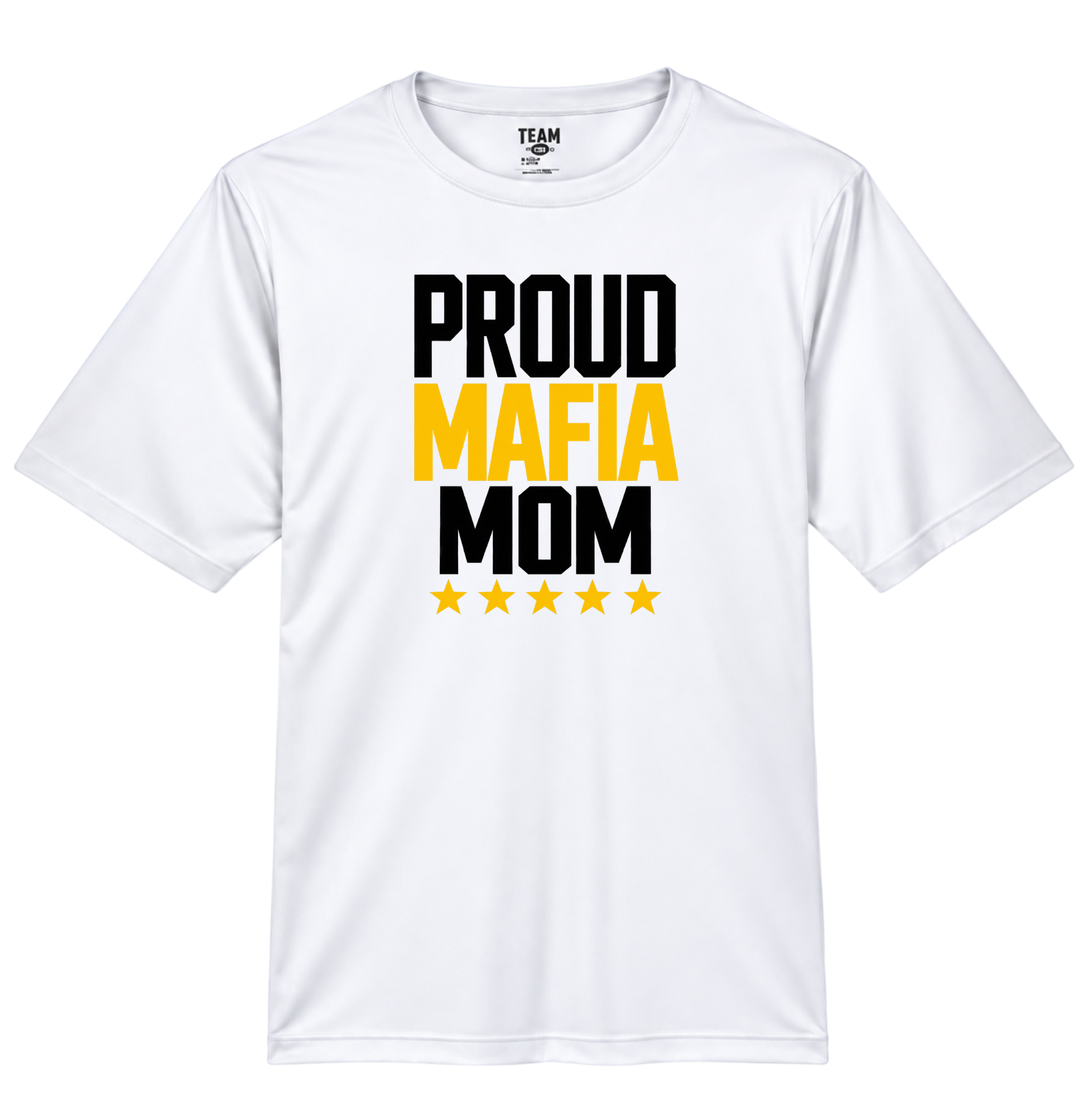 White Proud Mafia Mom t-shirt front view